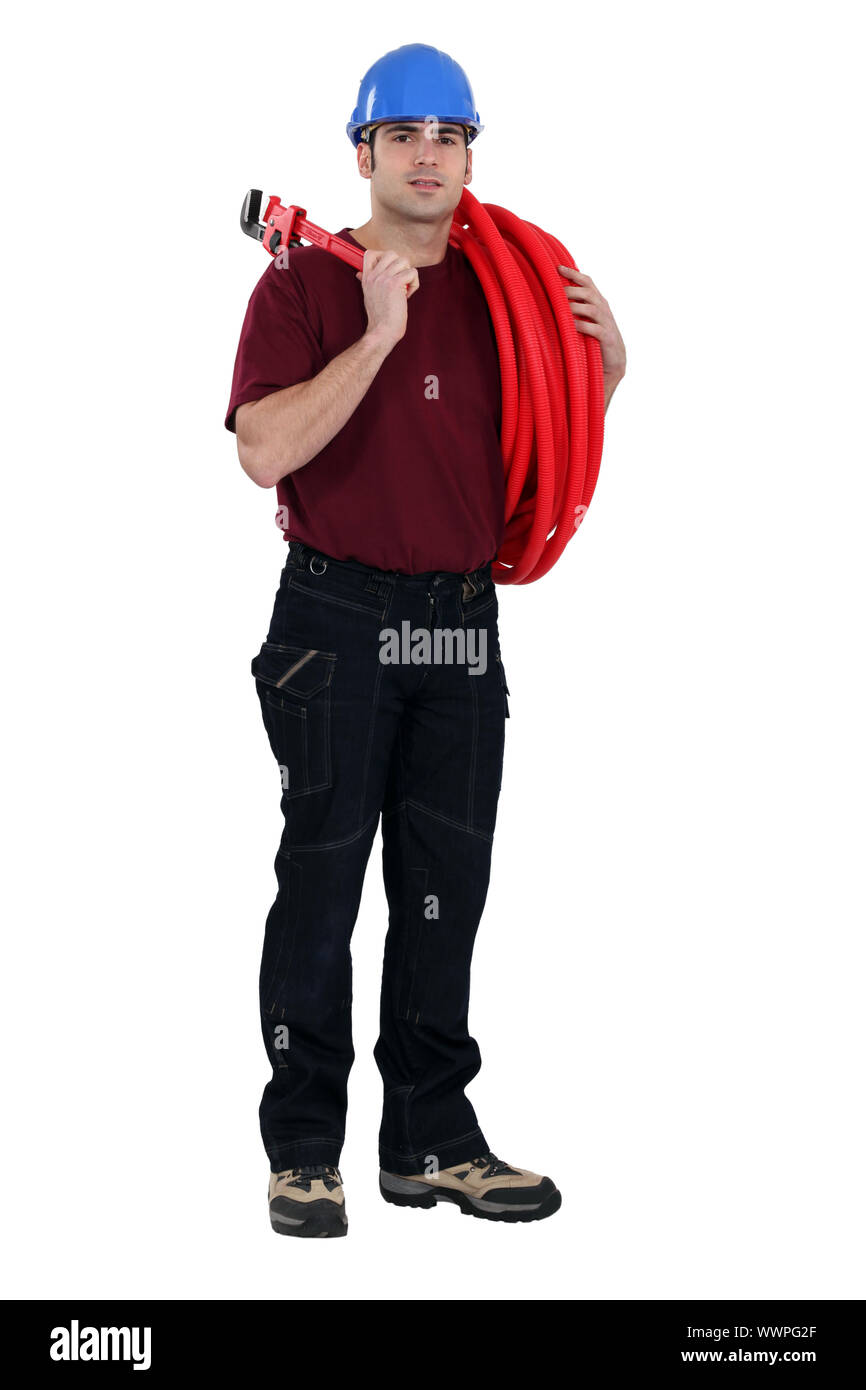 Portrait of a plumber Stock Photo