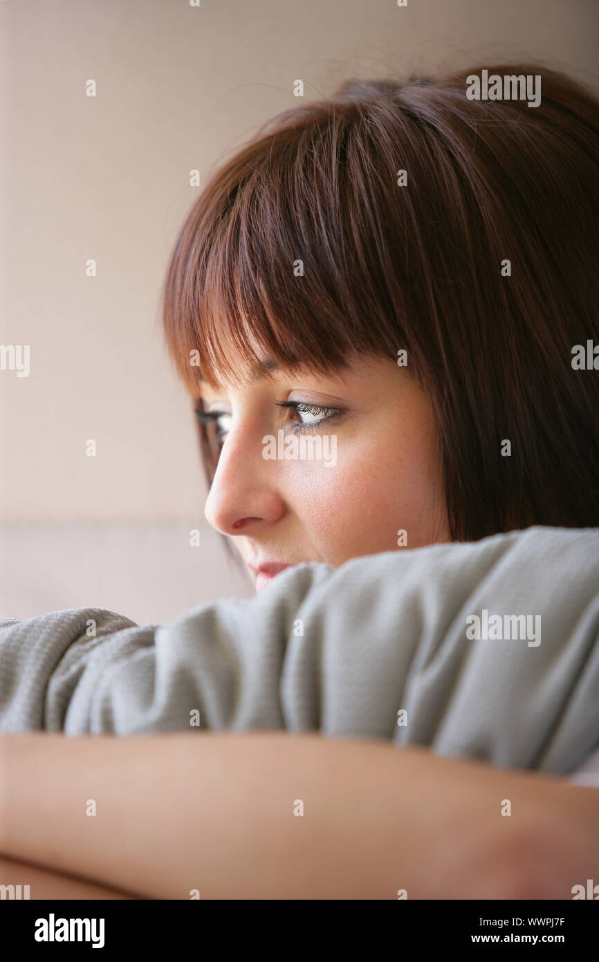 Single angry woman thinking hi-res stock photography and images - Alamy