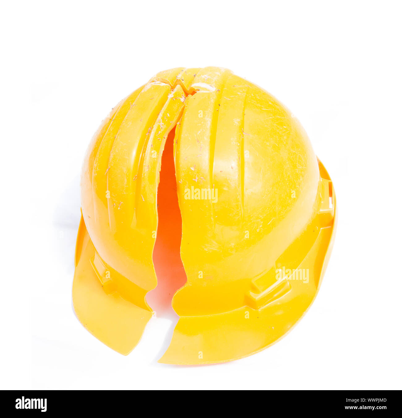 broken safety helmet on white Stock Photo Alamy