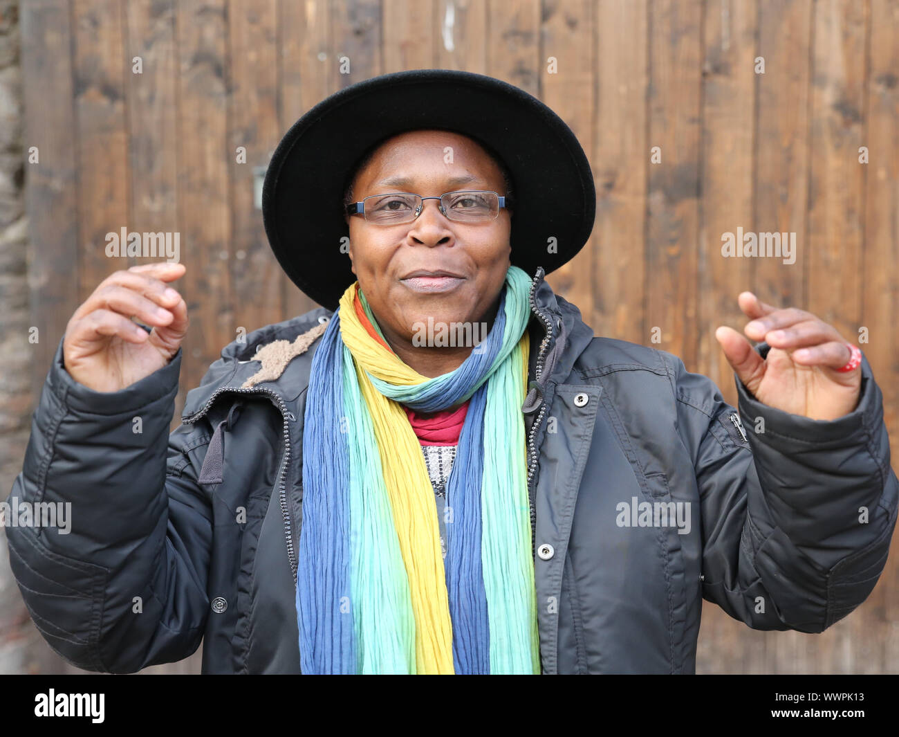 Juliana Luisa Gombe during a campaign rally of the Left Party in Magdeburg Stock Photo