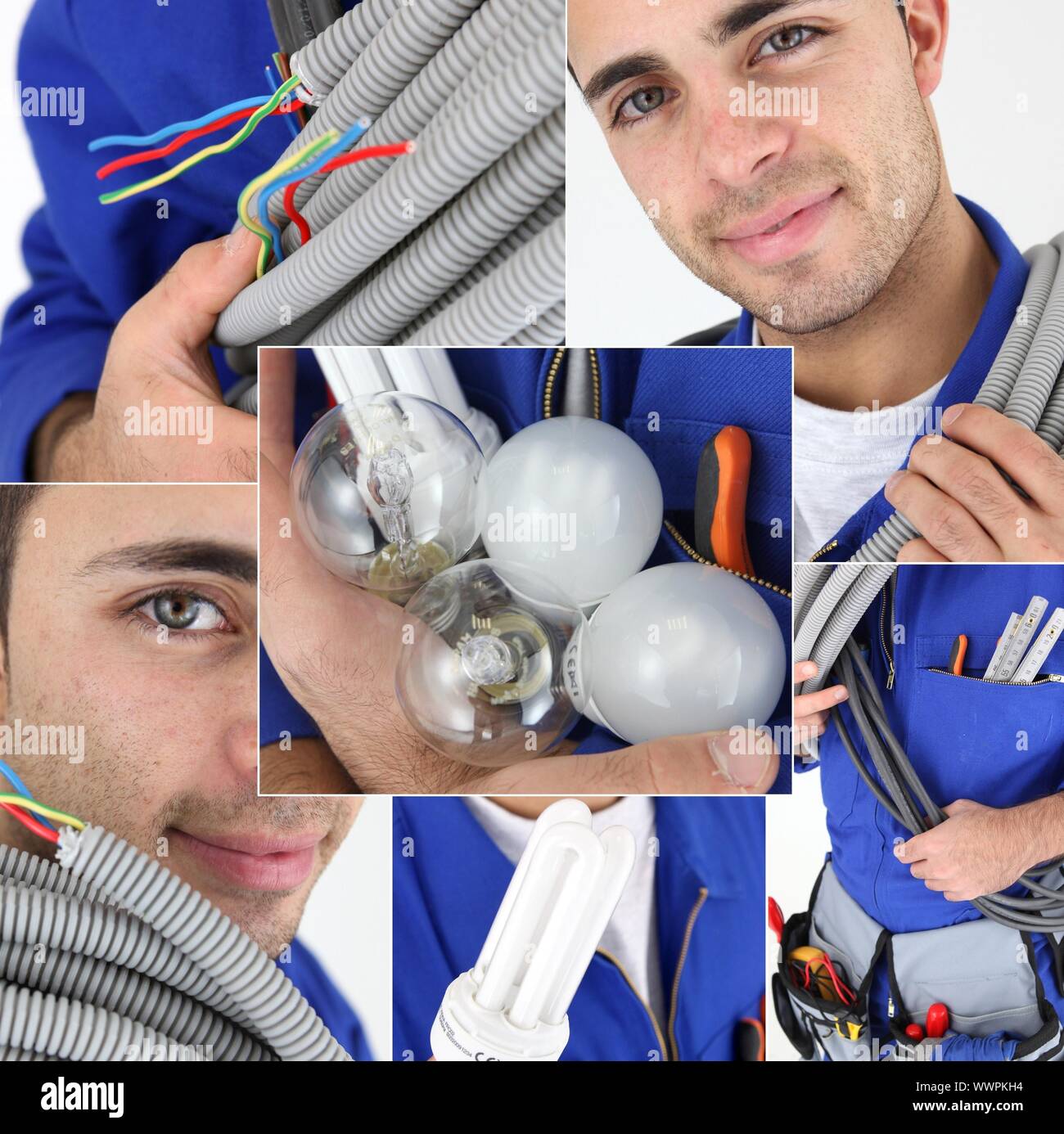 Young electrician, photo-montage Stock Photo