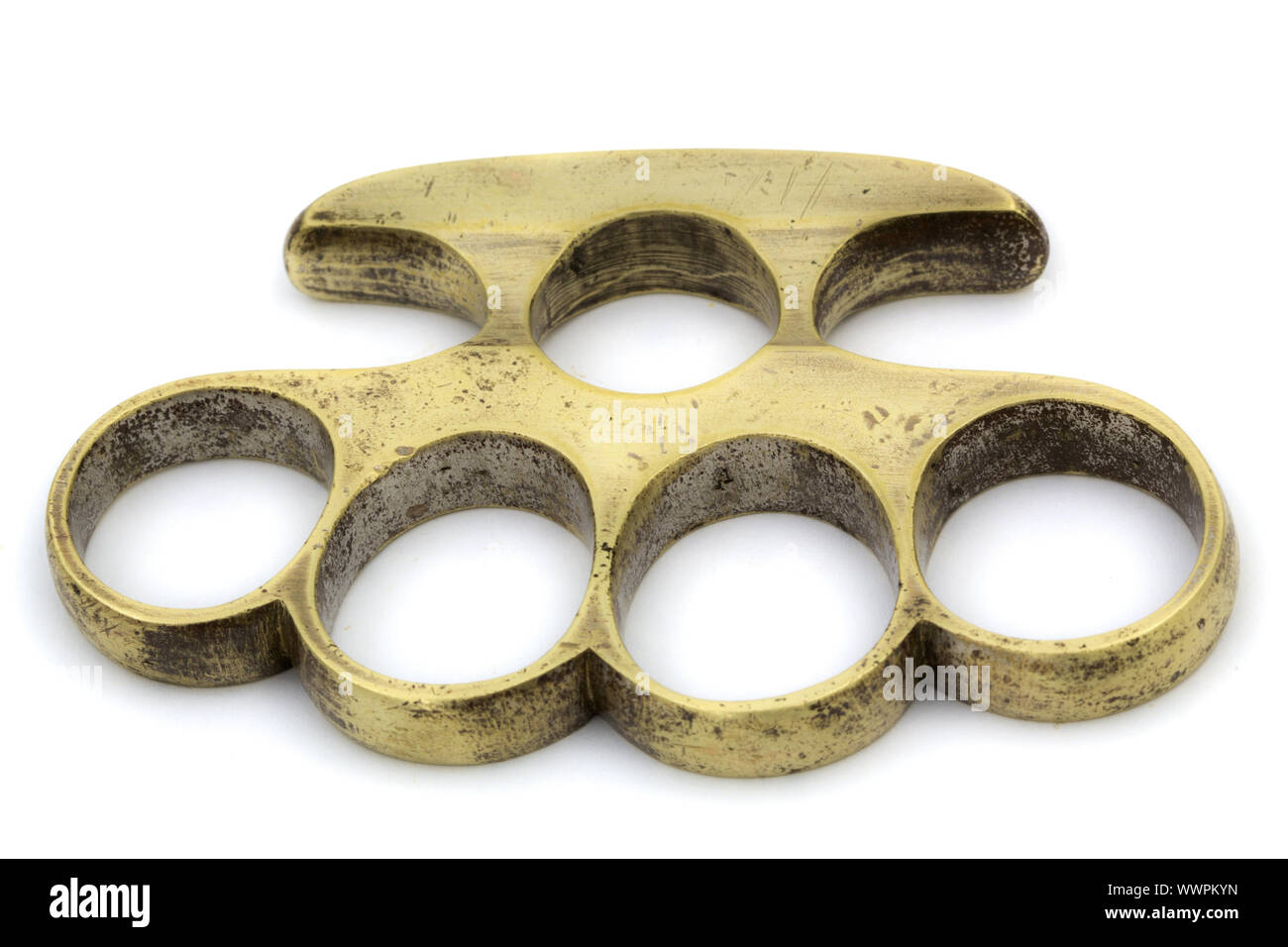 Brass knuckle-duster, weapon for hand, isolated on white