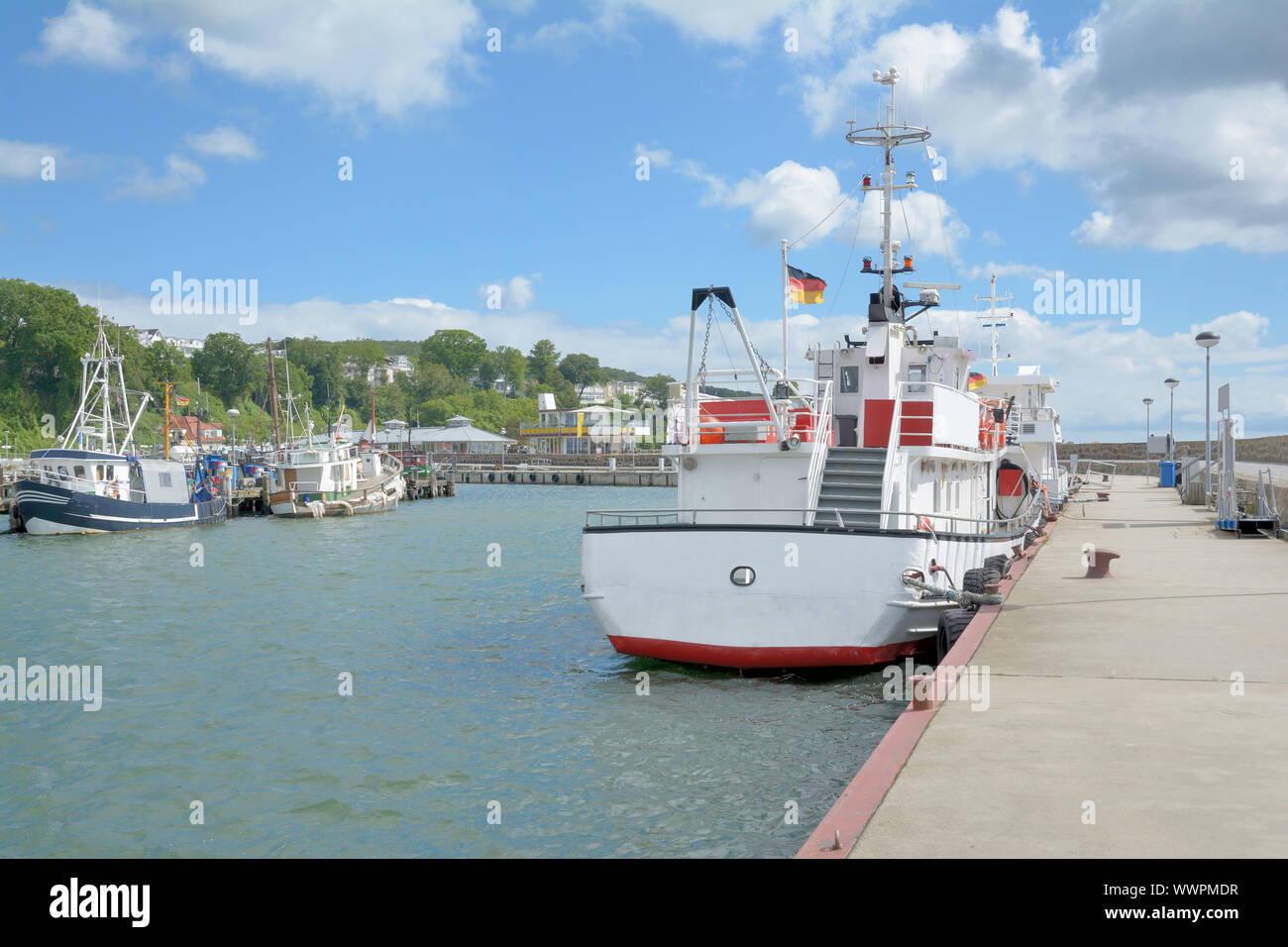 on the pier in the port of Sassnitz Stock Photo