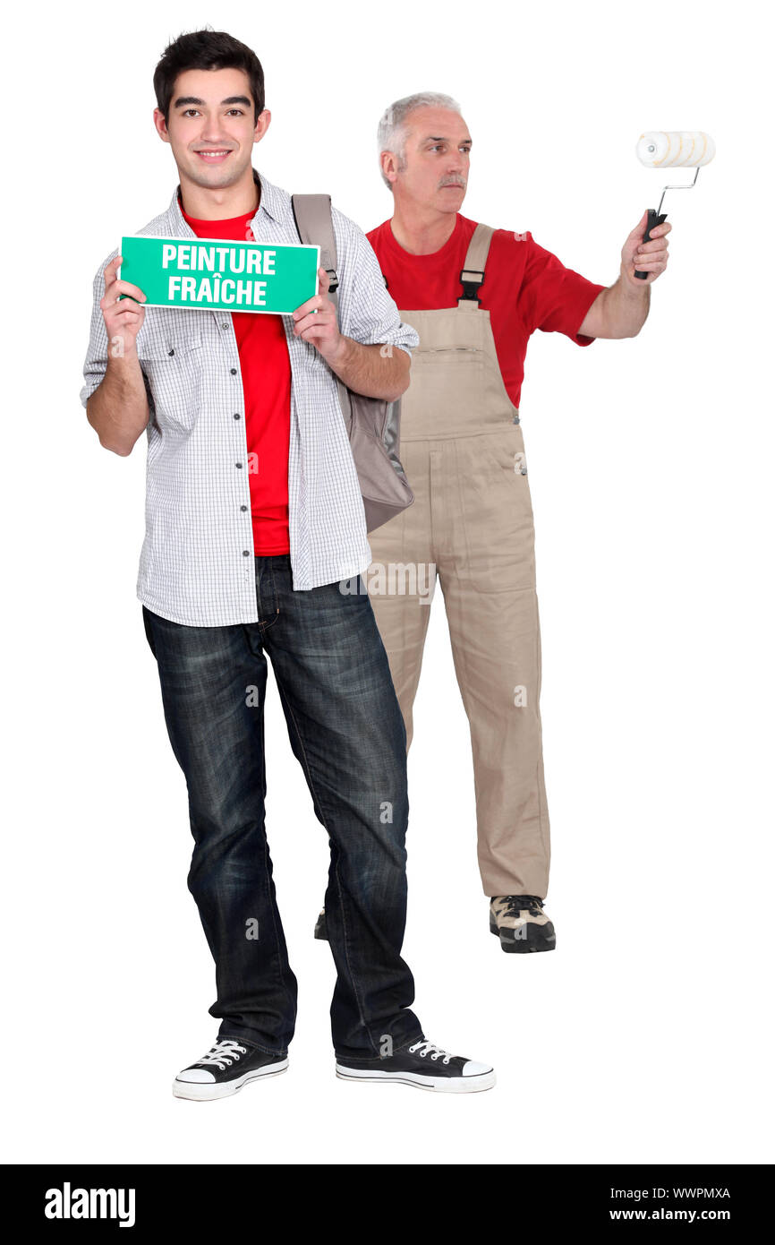 Experienced painter and student Stock Photo