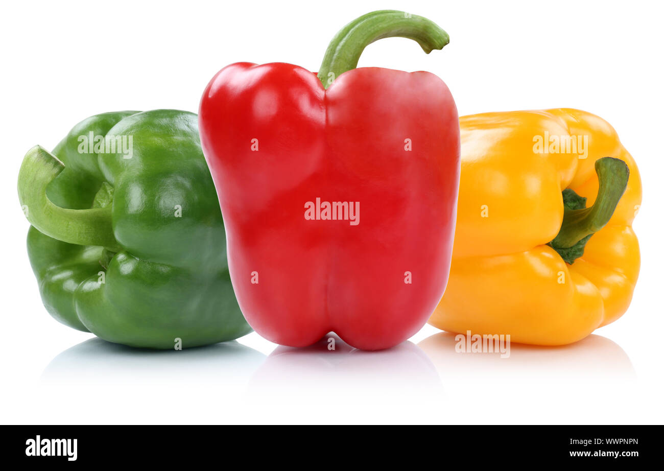 peppers red yellow green multicolored peppers vegetable exemption isolated Stock Photo