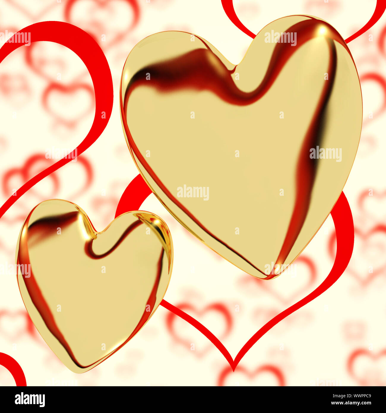 Gold Hearts On A Heart Background Showing Love Romance And Romantic Feeling Stock Photo Alamy