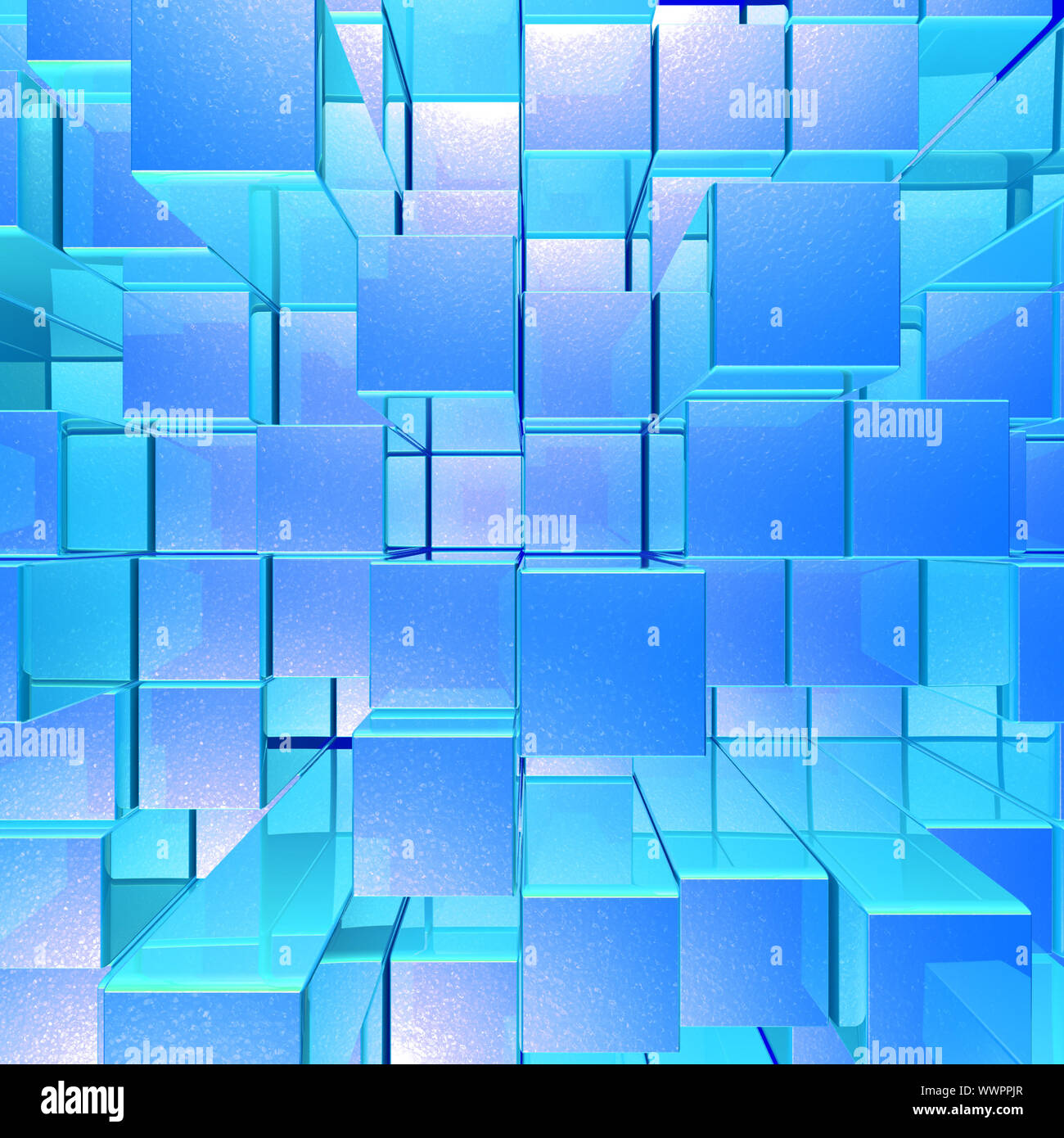 Bright Glowing Blue Opaque Metal Background With Cubes And Squares ...