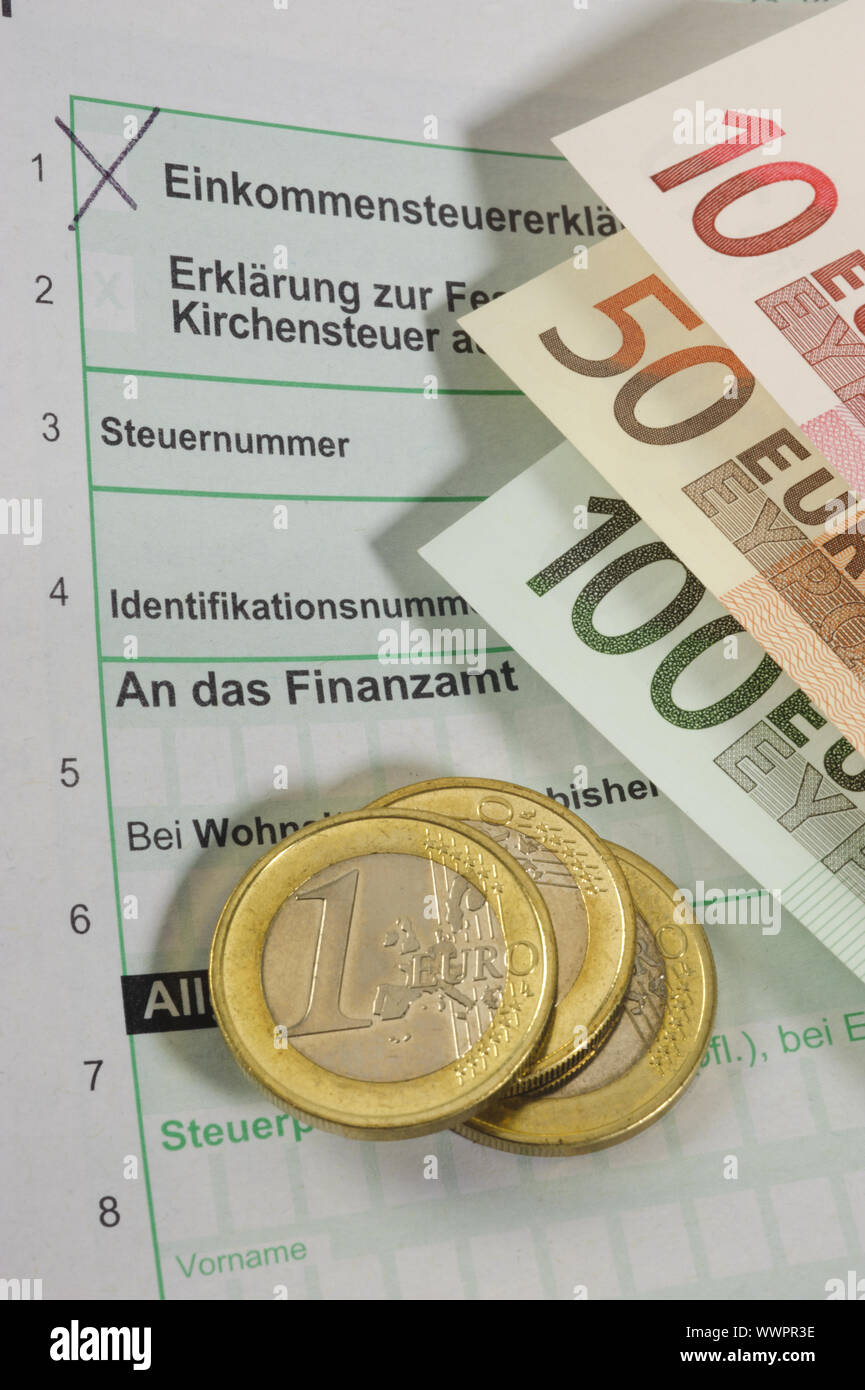 Tax form for income tax with Euro Stock Photo
