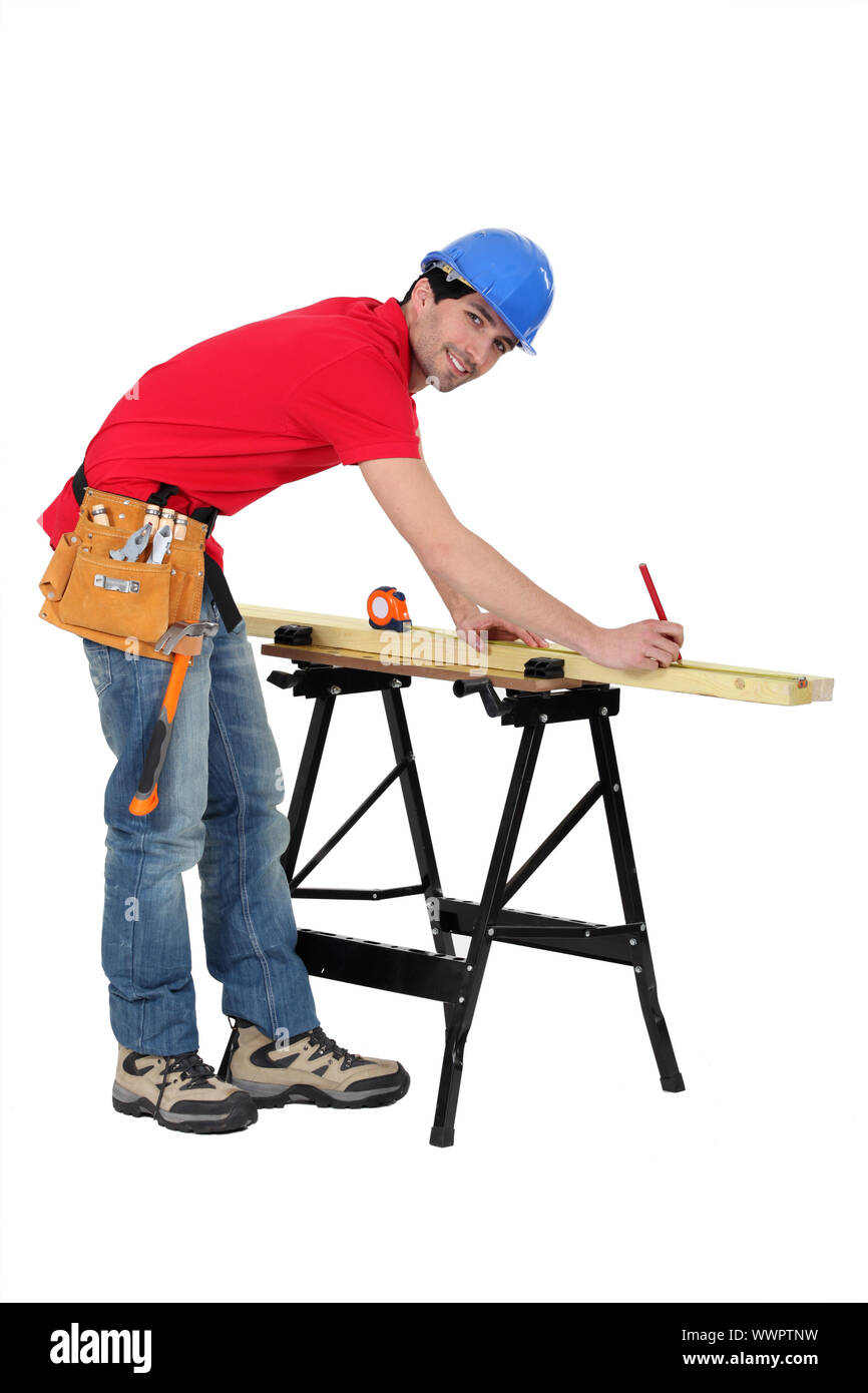 Carpenter marking strips Stock Photo