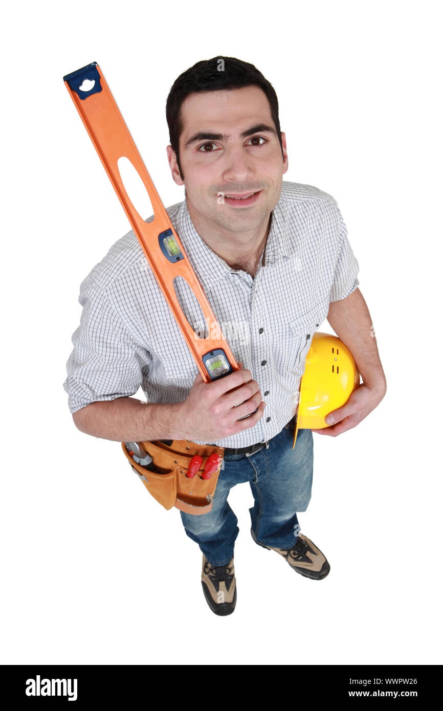 Craftsman Holding A Level Stock Photo Alamy craftsman-holding-a-level-stock-photo-alamy
