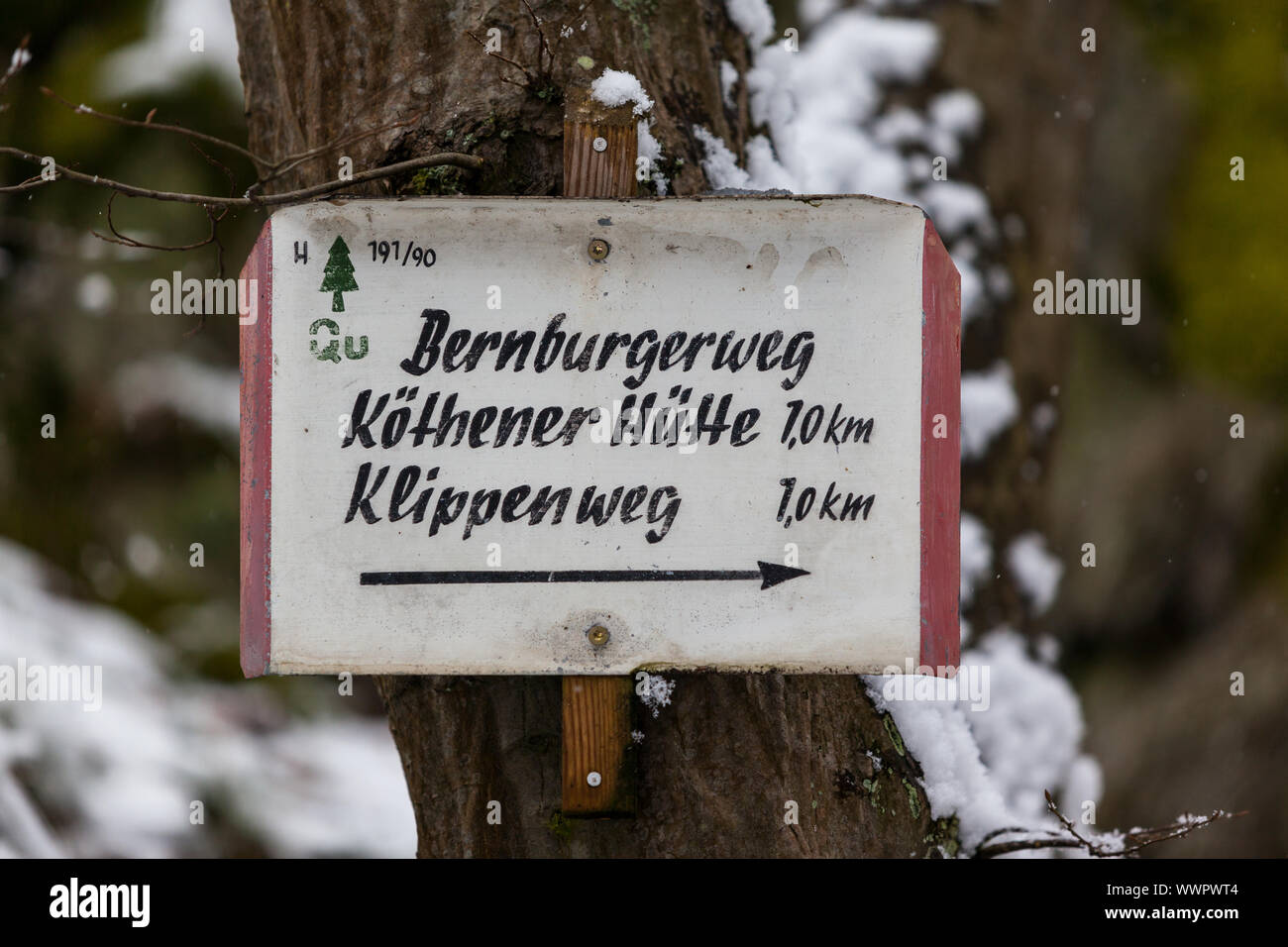 Signs for hiking trails in the Harz Selketal valley Stock Photo