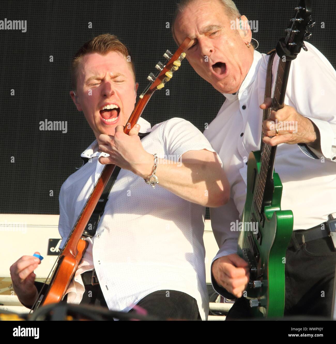 London, UK. 15th Sep, 2019. Richie Malone and Francis Rossi of Status Quo English  Rock band perform live on stage at the BBC Radio 2 Live in Hyde Park,  London. Credit: SOPA