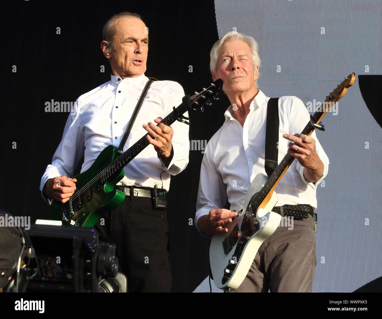 Francis Rossi and Andy Bown of Status Quo English Rock band perform live on  stage at the BBC Radio 2 Live in Hyde Park, London. (Photo by Keith Mayhew  / SOPA Images/Sipa
