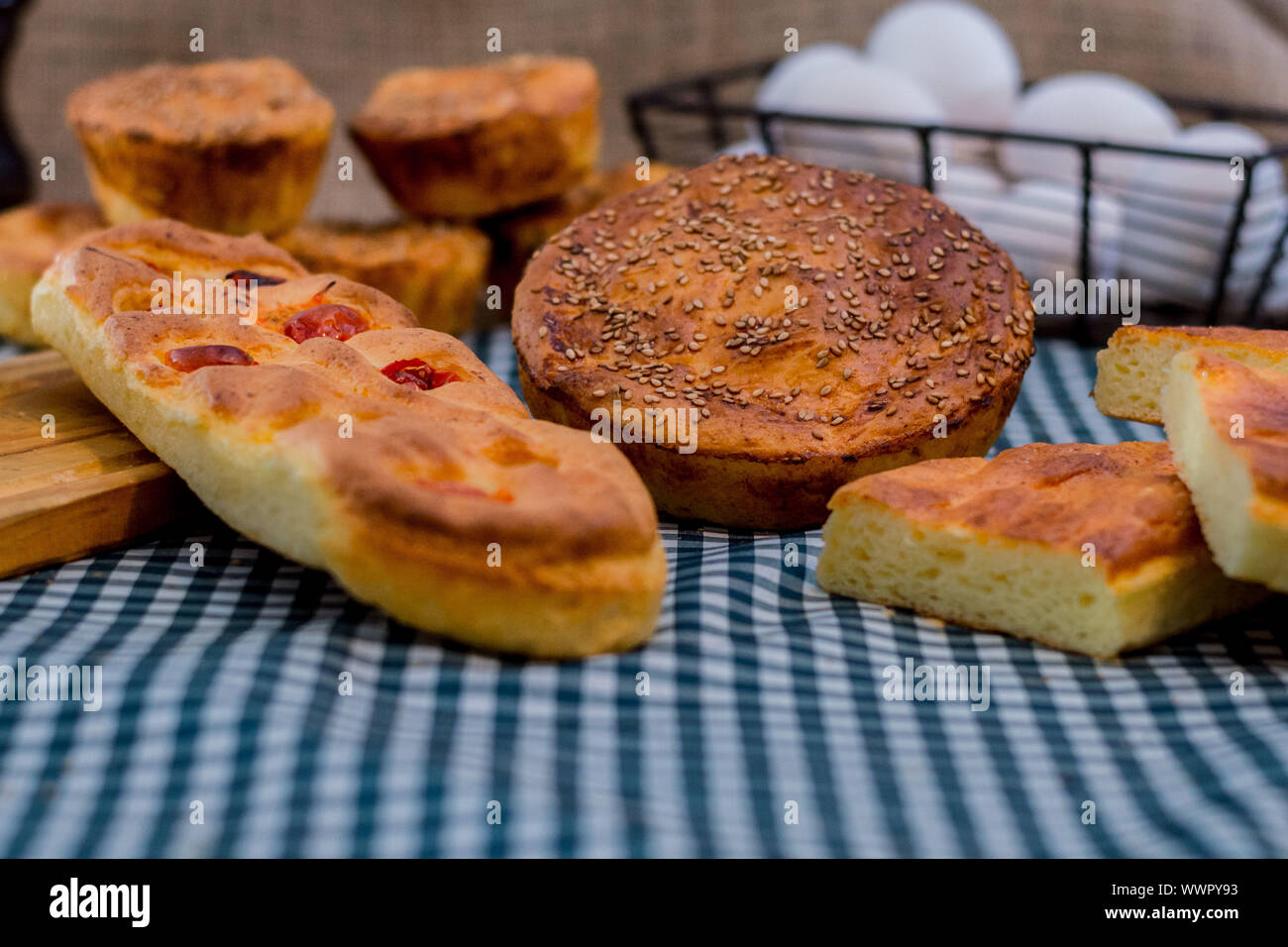 breads on the table with tablecloth Stock Photo