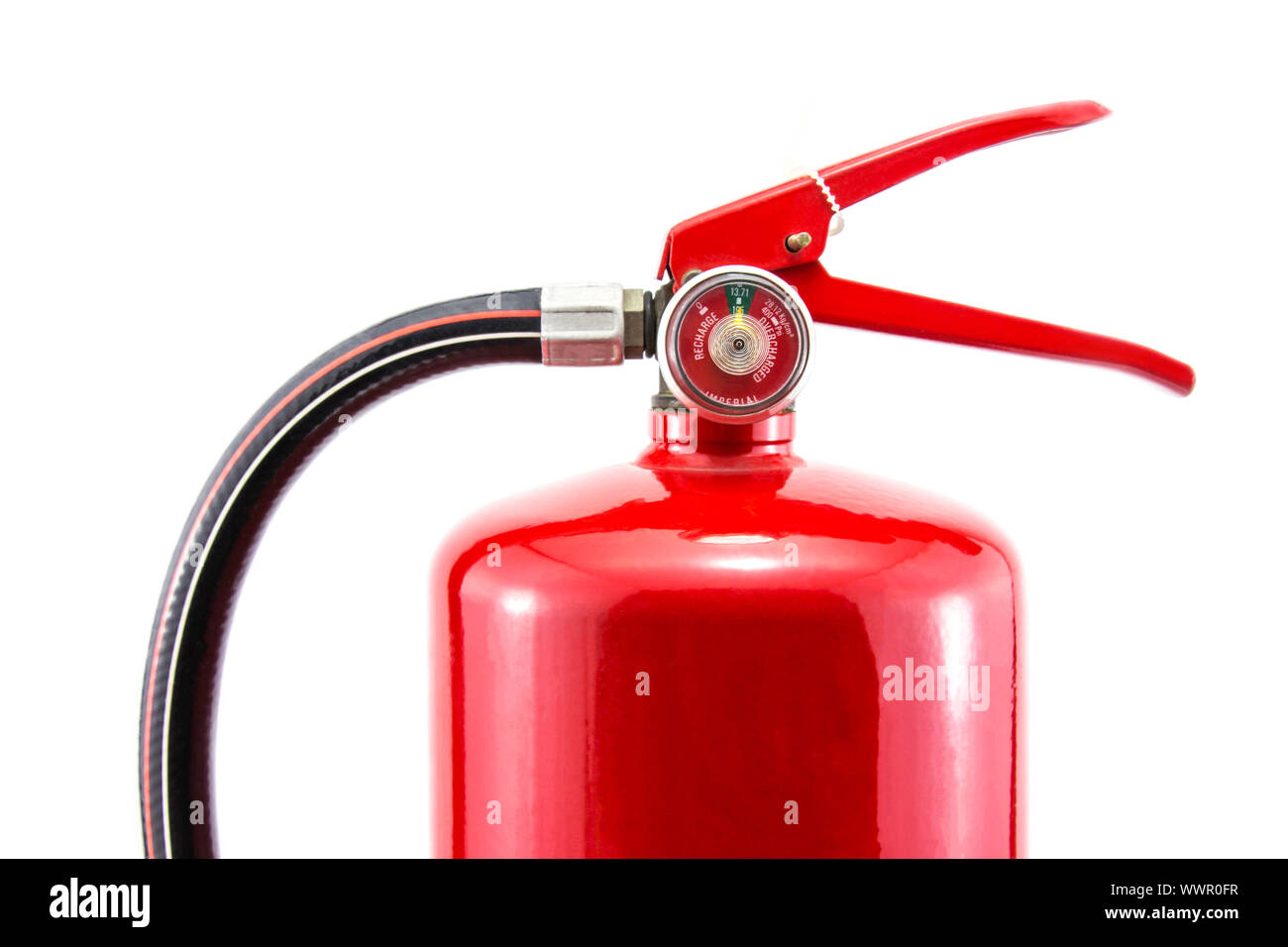 Tank fire red extinguishers isolated on white background. Stock Photo