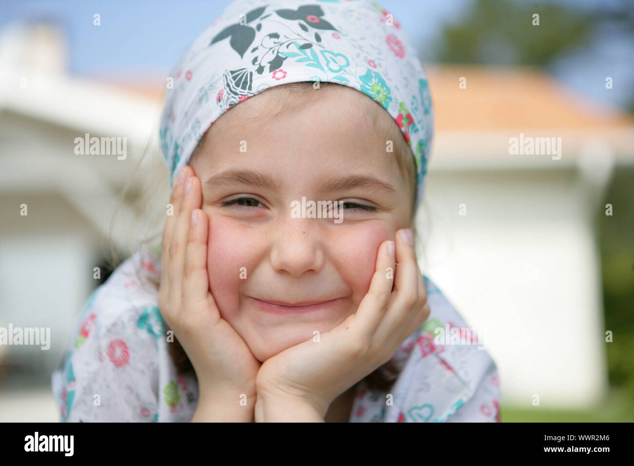 Little girl wearing a bandanna Stock Photo Alamy