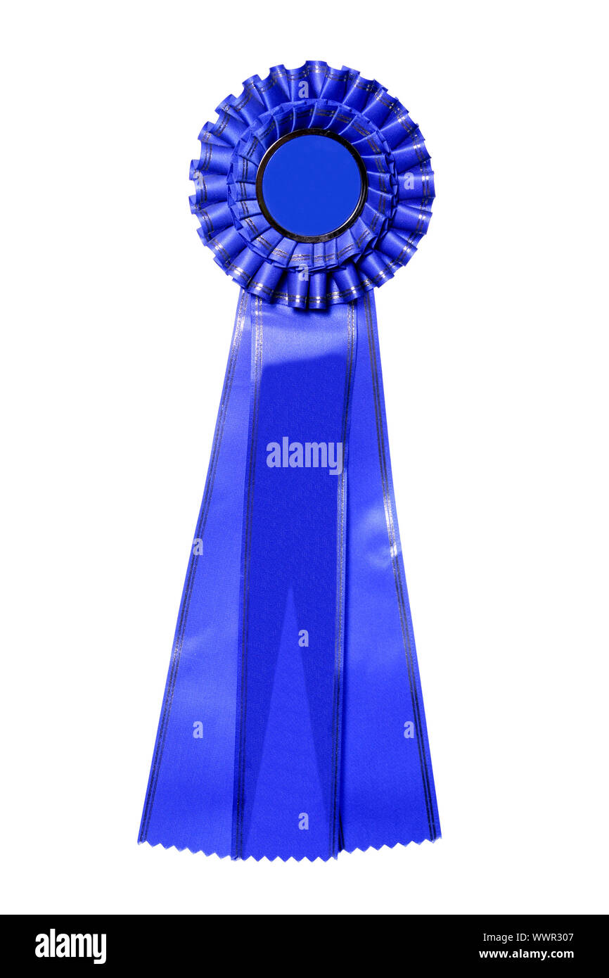 Blue ribbon award isolated on white Stock Photo - Alamy