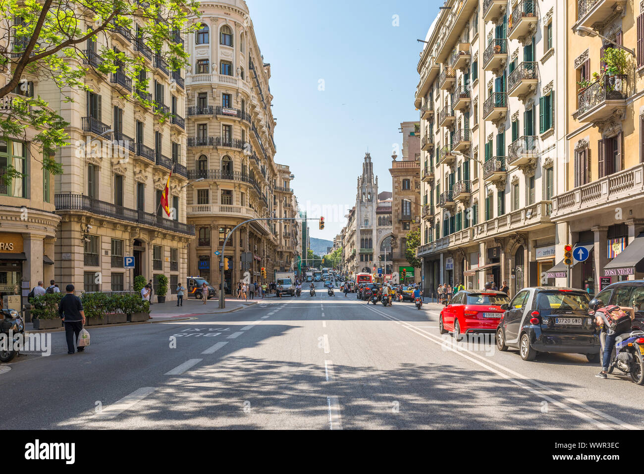 The main street Via Laietana is the name of a major thoroughfare in Barcelona Stock Photo