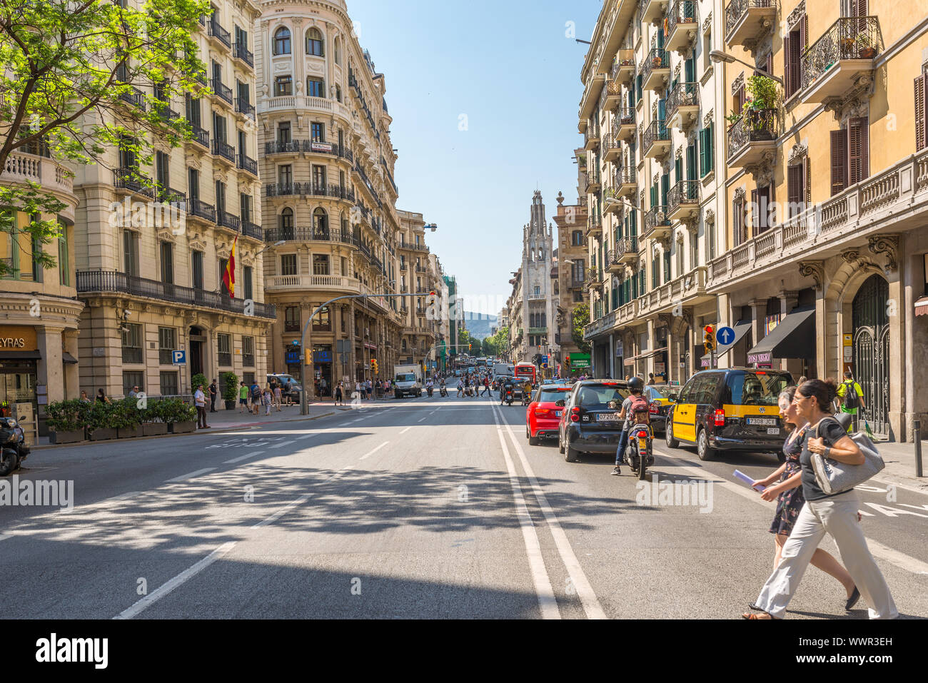 The main street Via Laietana is the name of a major thoroughfare in Barcelona Stock Photo