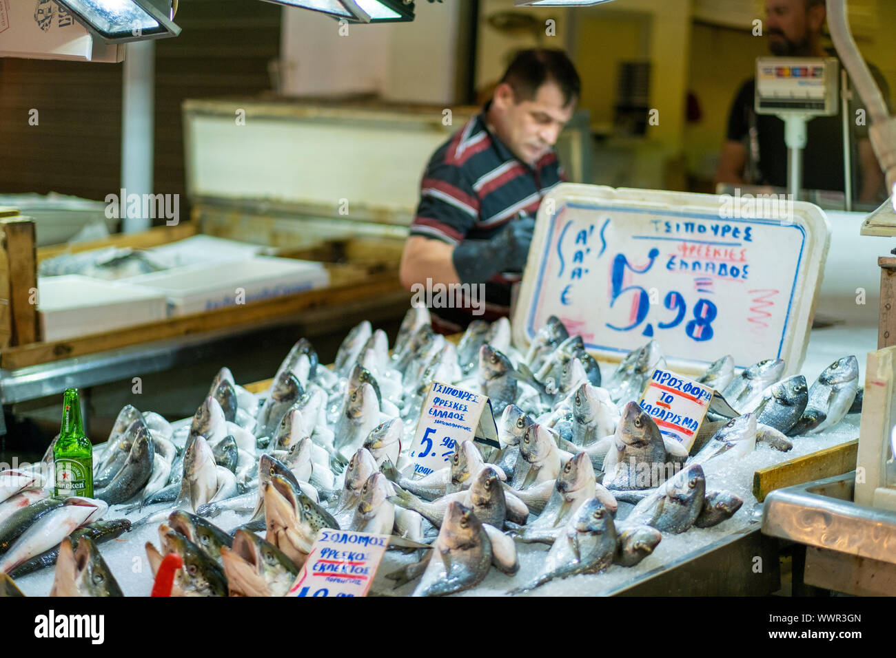 Athens city life - Varvakios Fish Market Stock Photo
