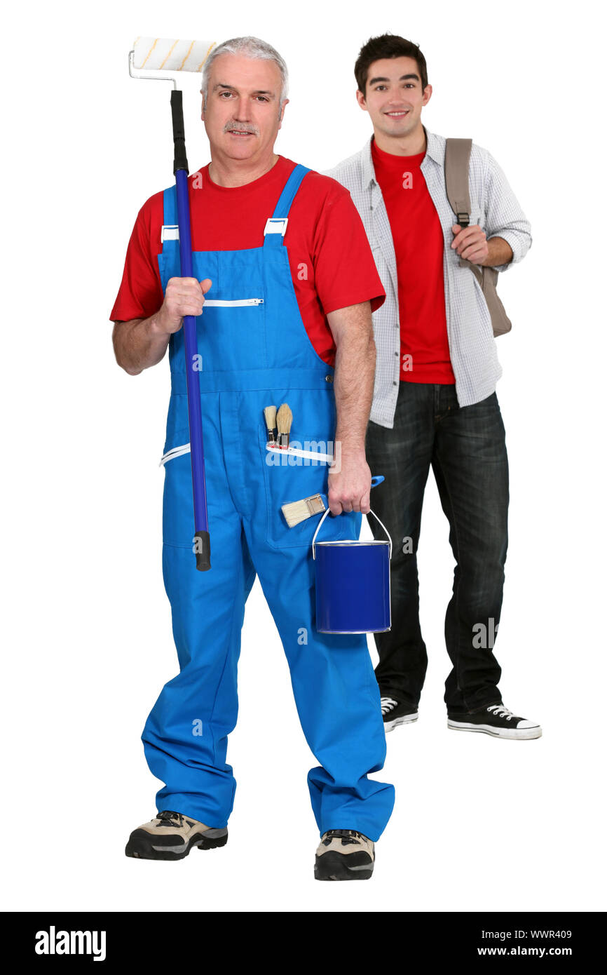 Decorator and his apprentice Stock Photo