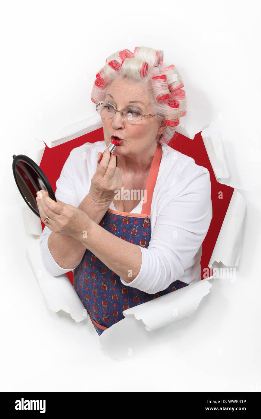 Elderly woman hair rollers hi-res stock photography and images - Alamy