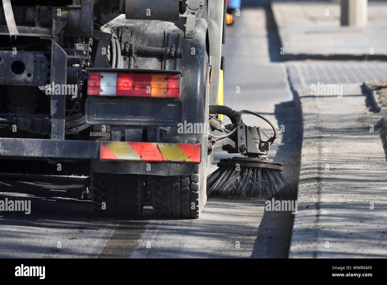 Street cleaner vehicle in the city street Stock Photo