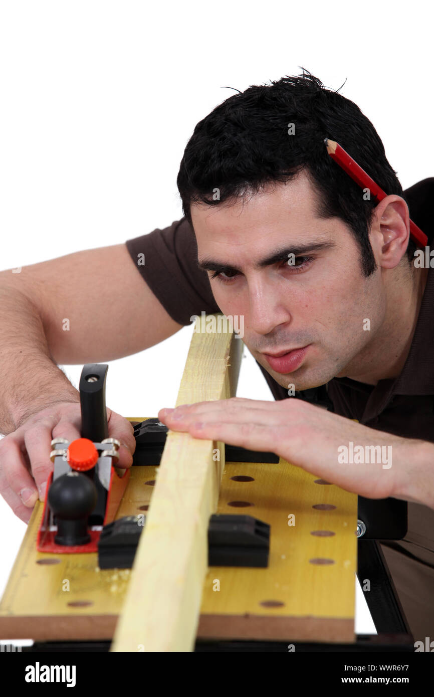 woodworker working on a board Stock Photo - Alamy