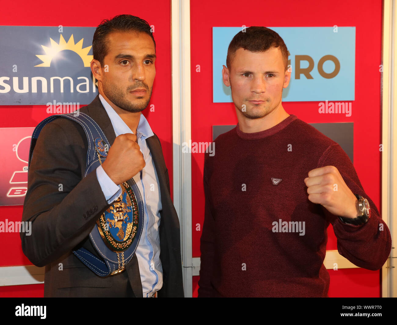 EBU Heavyweight boxer Mehdi Amar and Heavyweight boxer Robert Stieglitz (SES Boxing) Stock Photo