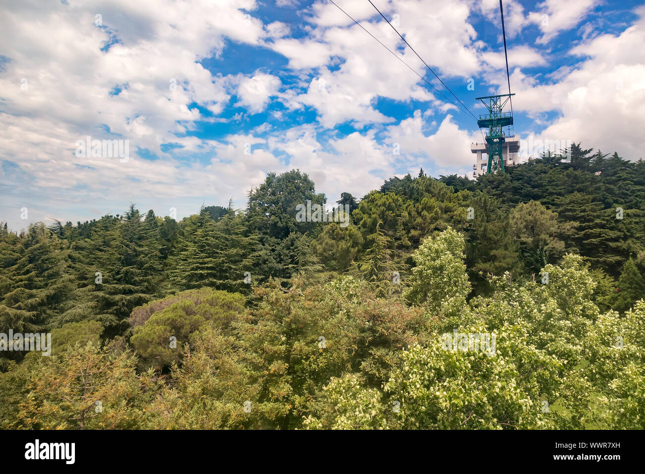 The cable car to the top of the mountain in the resort town. Stock Photo