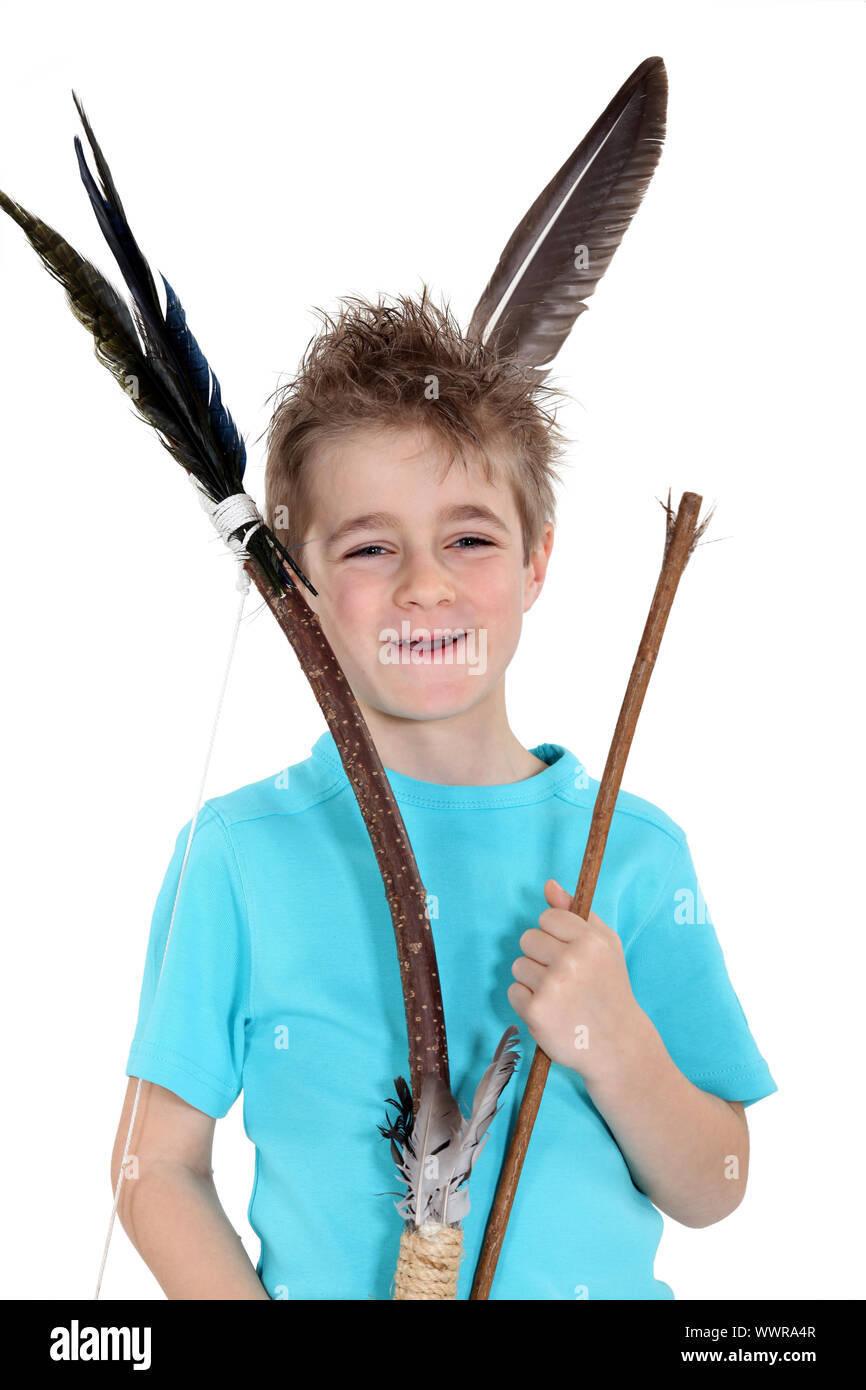 Little boy holding bow and arrow Stock Photo Alamy