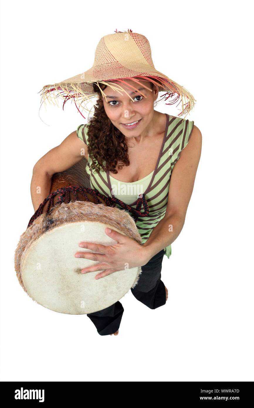 portrait of girl with djembe drum Stock Photo Alamy