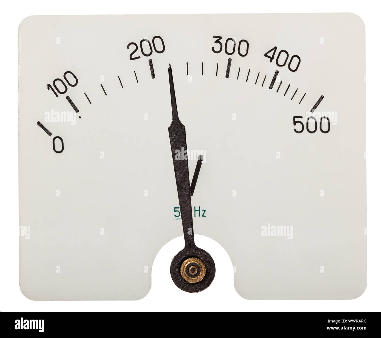 Arrow of voltmeter indicating an 220 volts, isolated on white background Stock Photo