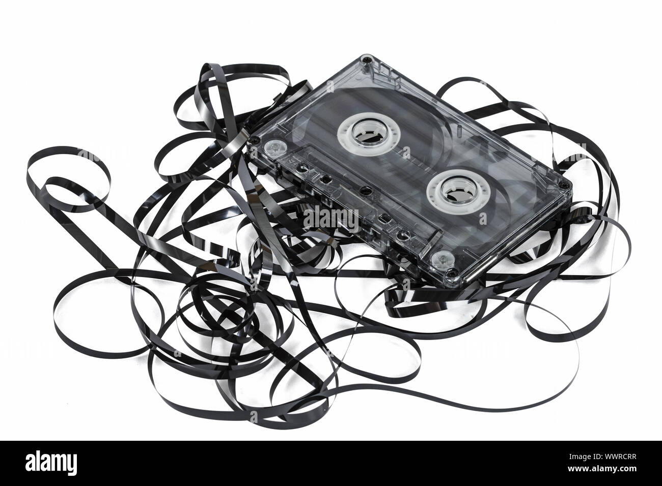 Close up of vintage audio tape cassette, isolated on white, with clipping path Stock Photo