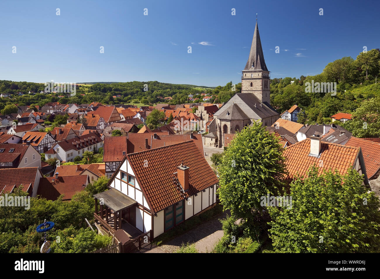 medieval city with church Altstadtkirche, Warburg, East Westphalia, North Rhine-Westphalia, Germany Stock Photo