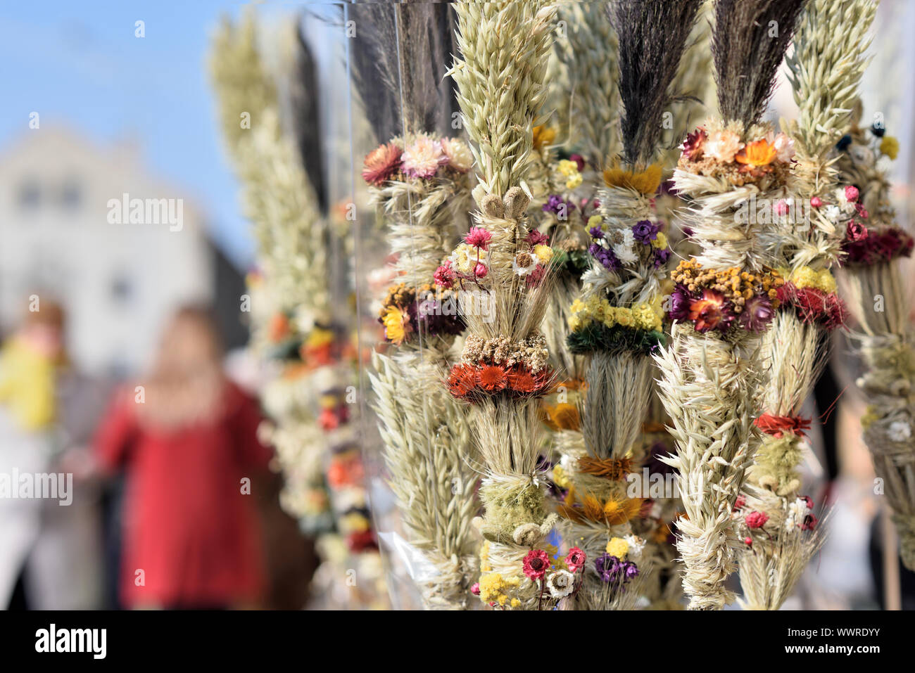 Traditional Lithuanian Easter palm known as Verbos on Easter market in Vilnius, Lithuania Stock Photo