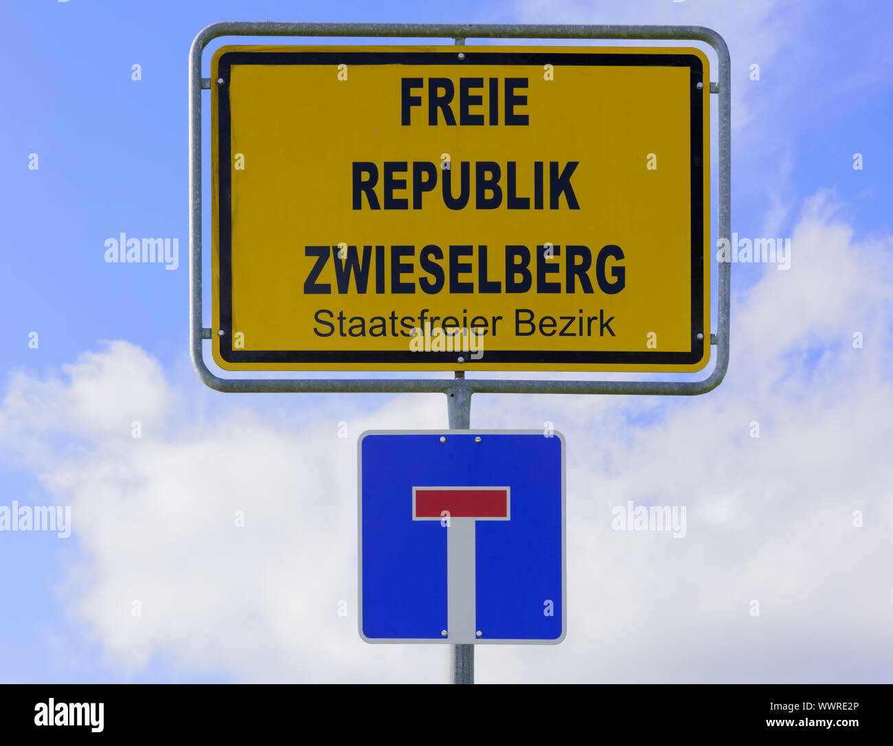 City sign for the Free Republic of Zwieselberg in Bavaria Stock Photo