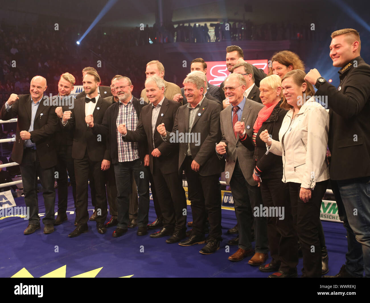 Sports stars from Magdeburg as guests of honor in the ring during the SES box gala 12.11.2016 Stock Photo