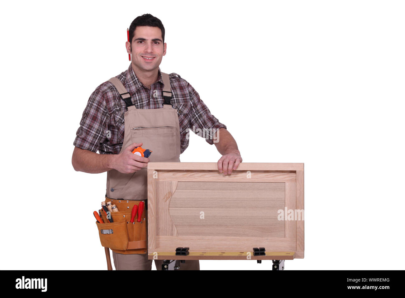 Man measuring floor Cut Out Stock Images & Pictures - Alamy