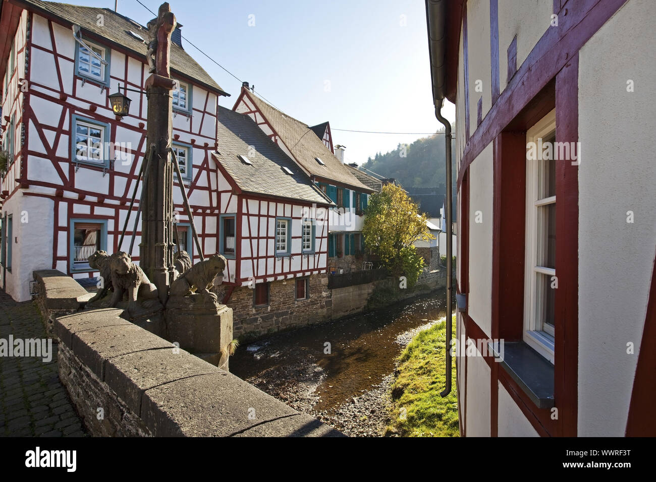 historical city with half-timbered houses, Monreal, Eifel, Rhineland-Palatinate, Germany, Europe Stock Photo