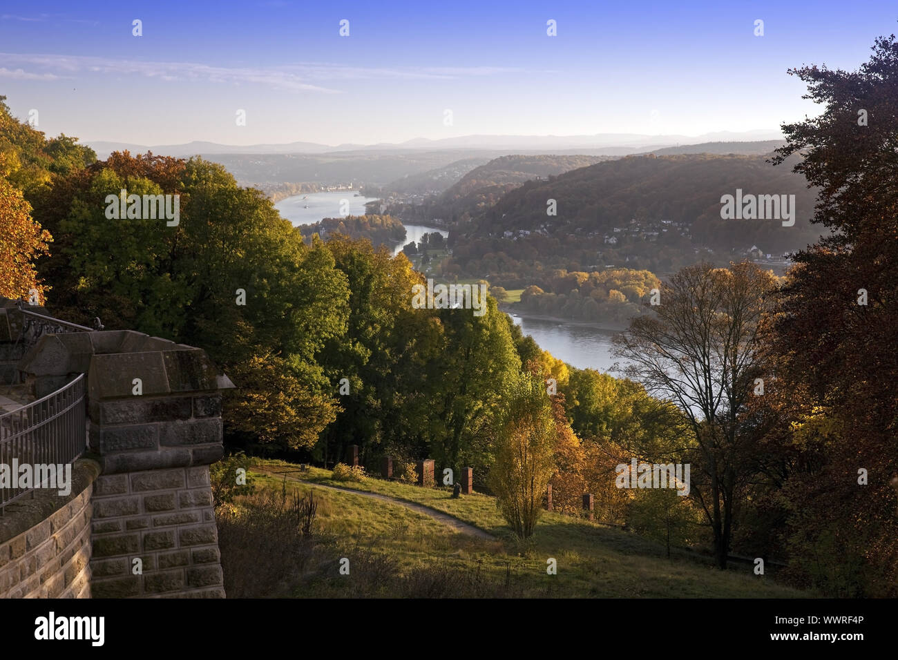 view from Drachenburg castle to river Rhine in autumn, Koenigswinter,North Rhine-Westphalia, Germany Stock Photo