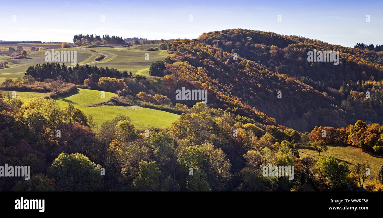 autumn landscape, Monreal, Eifel, Rhineland-Palatinate, Germany, Europe Stock Photo