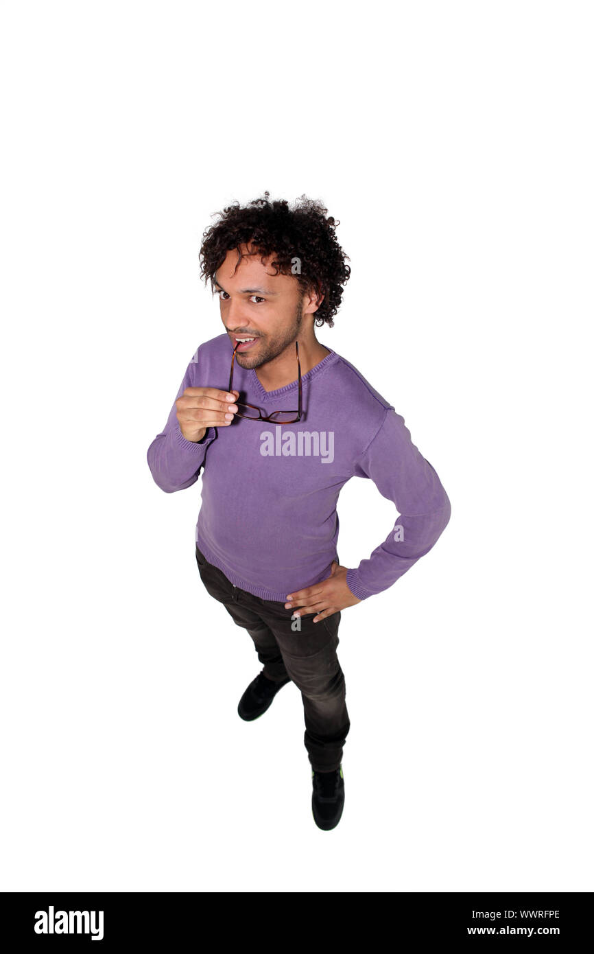 Man standing alone on white background Stock Photo - Alamy