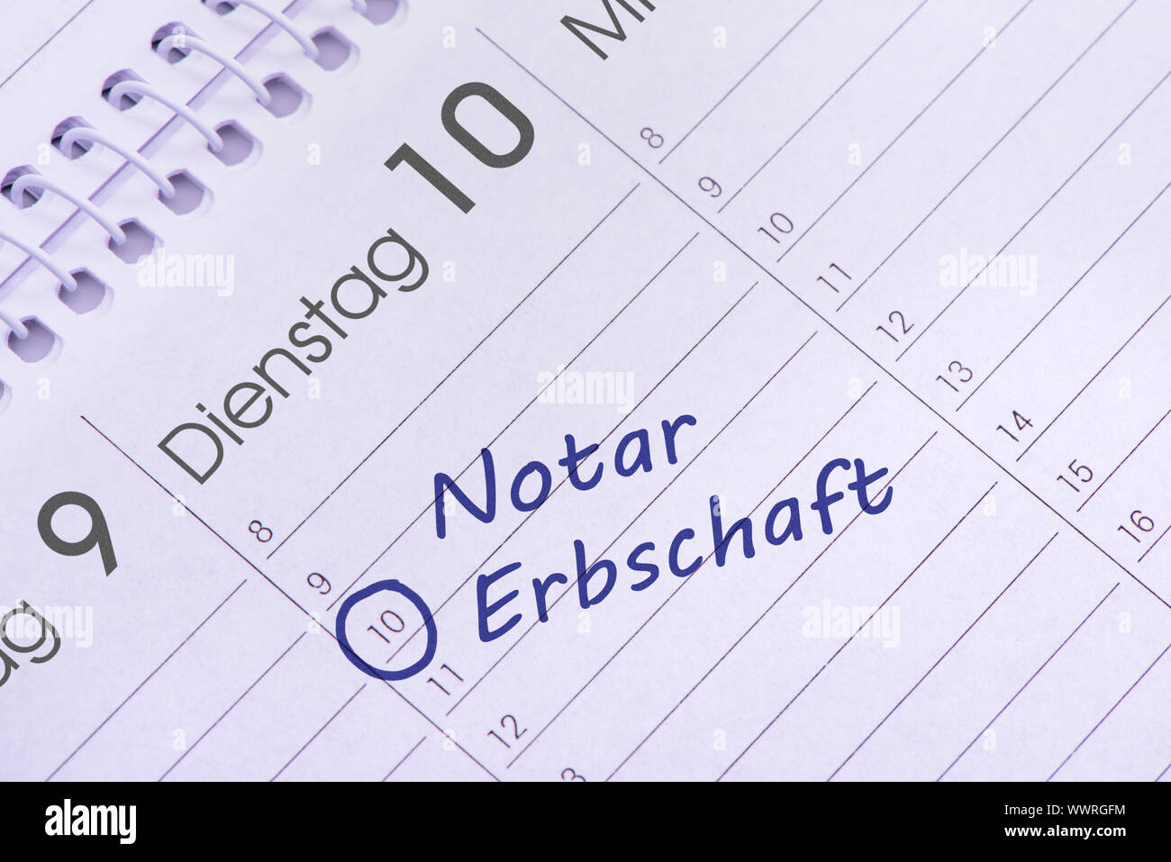 Notary appointment in calendar Stock Photo