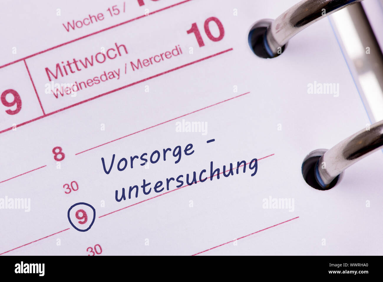 Health surveillance protocol as an entry in the appointment calendar Stock Photo