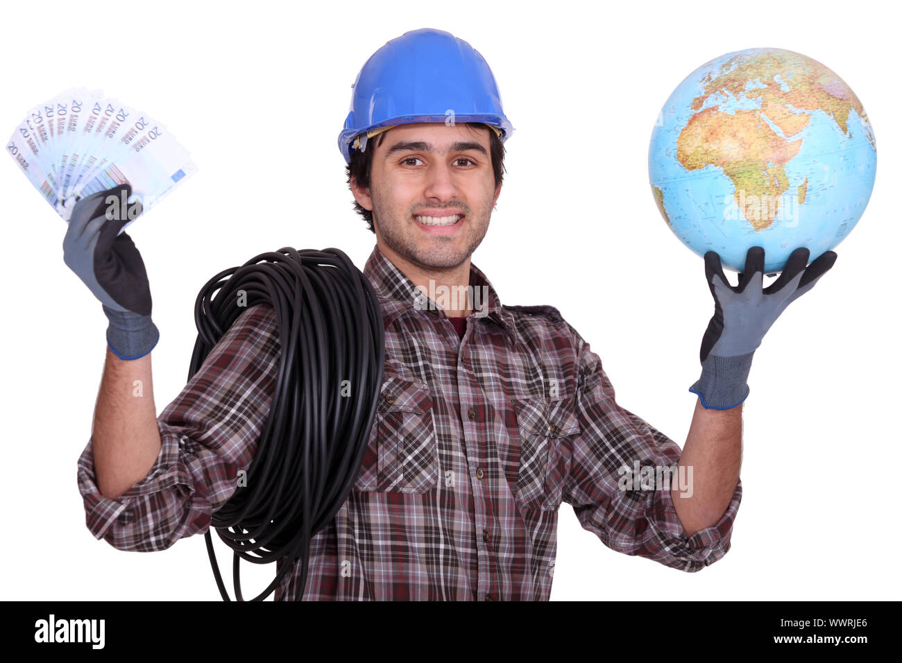 Tradesman getting rich from working abroad Stock Photo