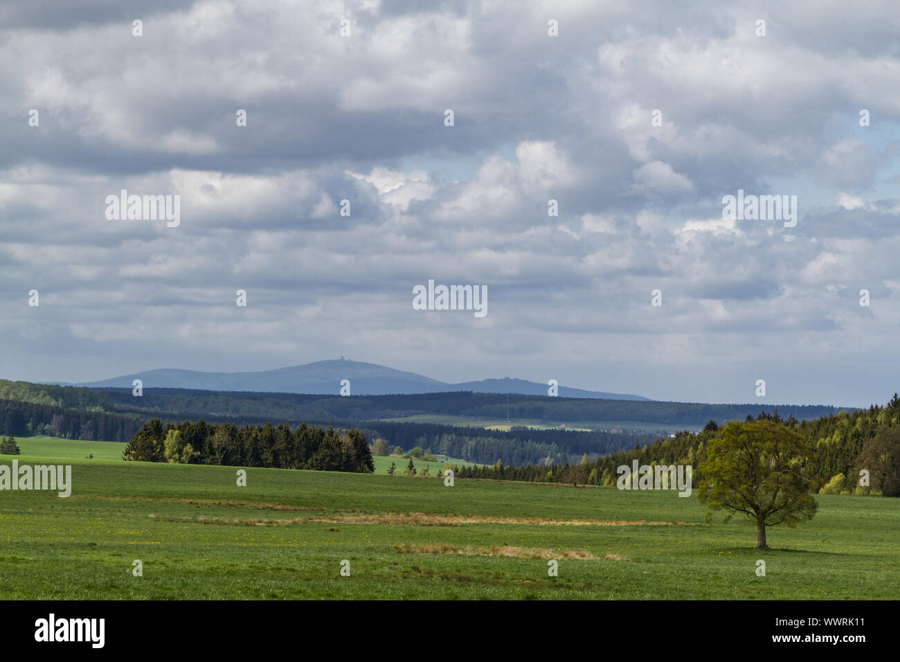 Harz landscape view to Brocken Stock Photo
