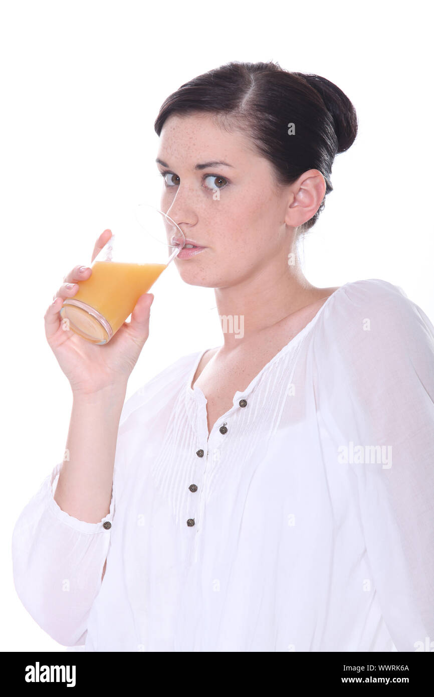 drinking orange juice Stock Photo Alamy