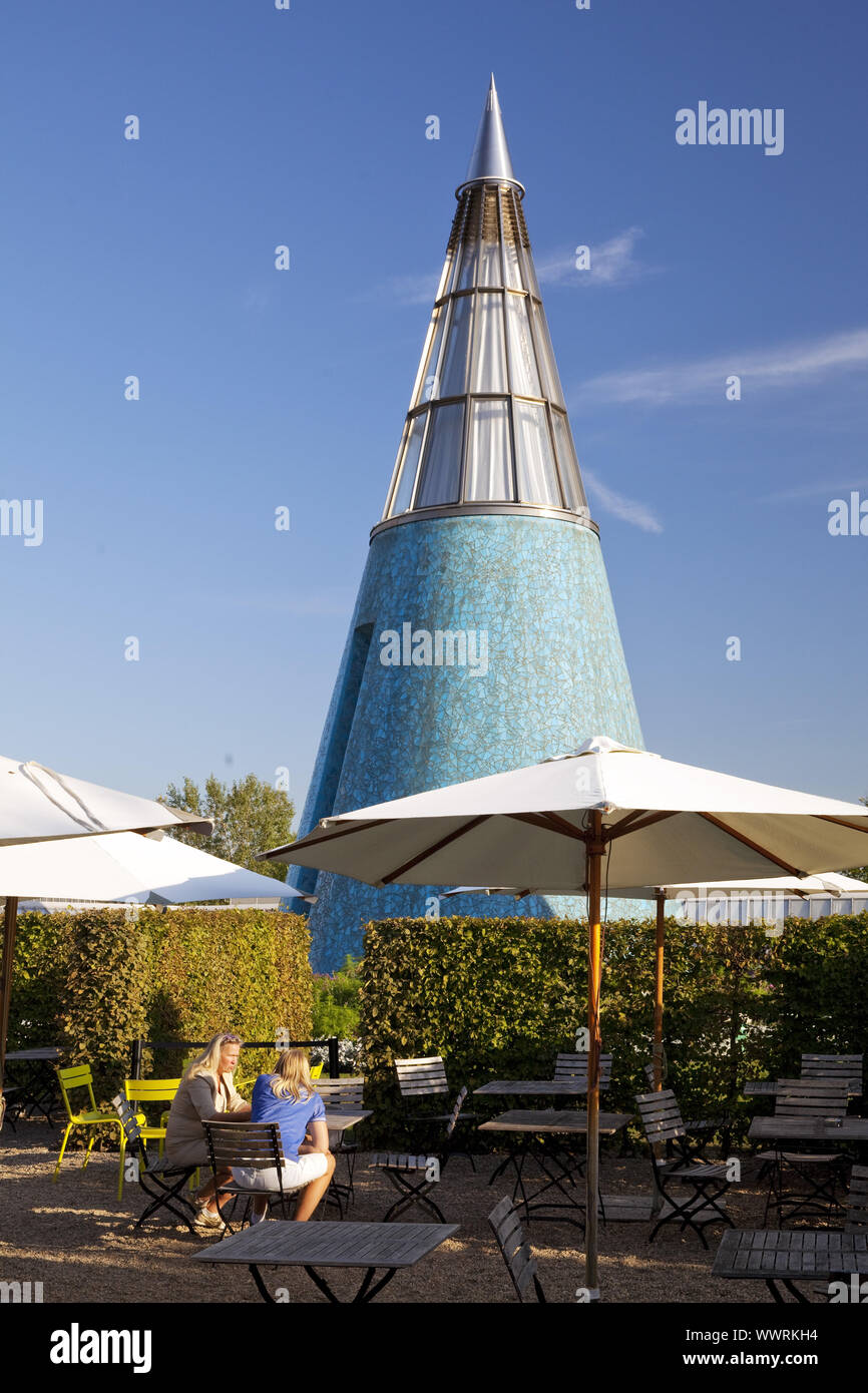 cafe of the roof garden of the Art and Exhibition Hall with conical light wells, Bonn, Germany Stock Photo