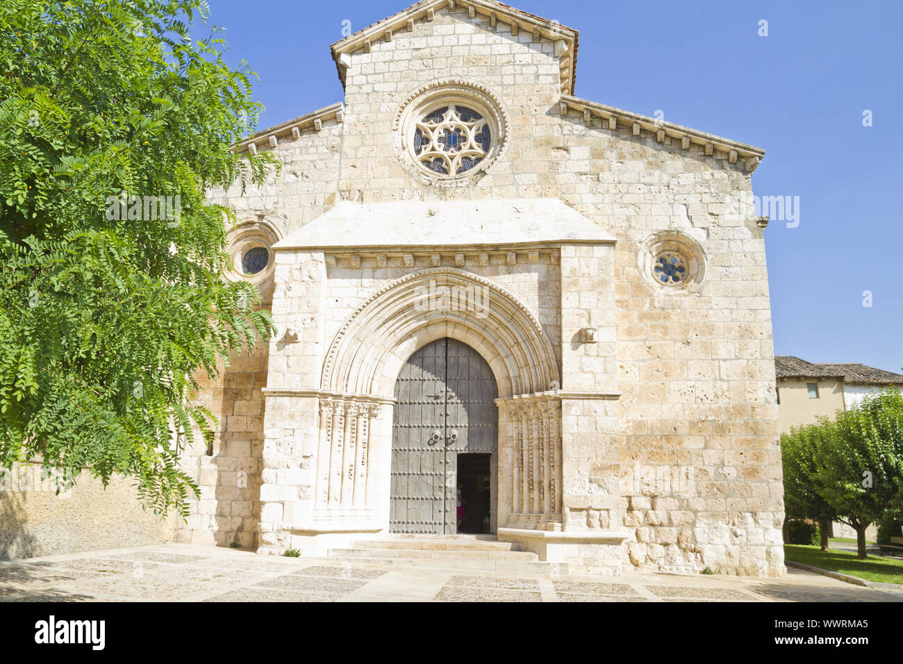 Church of San Felipe, built in the S. XIII transitional Romanesque to Gothic. Stock Photo